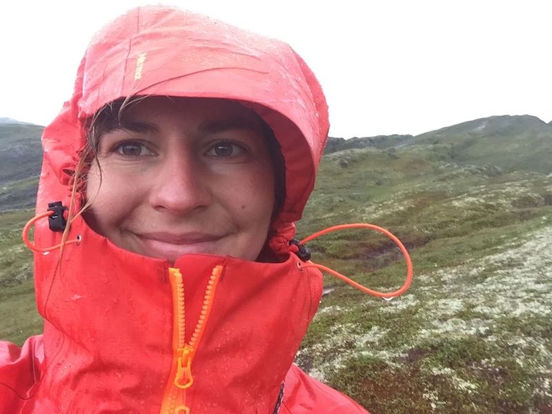 Image showing selfie taken by Majka during a rainy day of hiking in the Stolsheimen area in Norway.